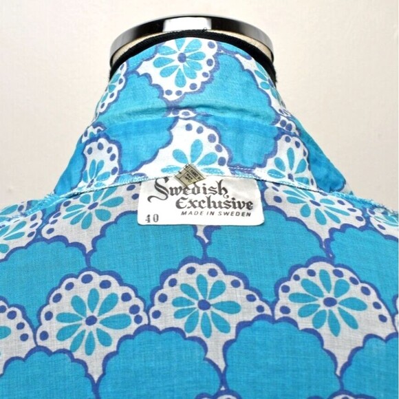 Vintage Swedish Sheer Turquoise Floral Print Long Sleeve Shirt - Women's 40 EU - Picture 6 of 7